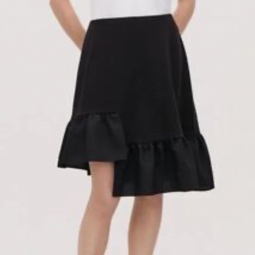 COS Women Small Black Asymmetrical Ruffle Hem Skirt Cotton Blend Elastic Waist